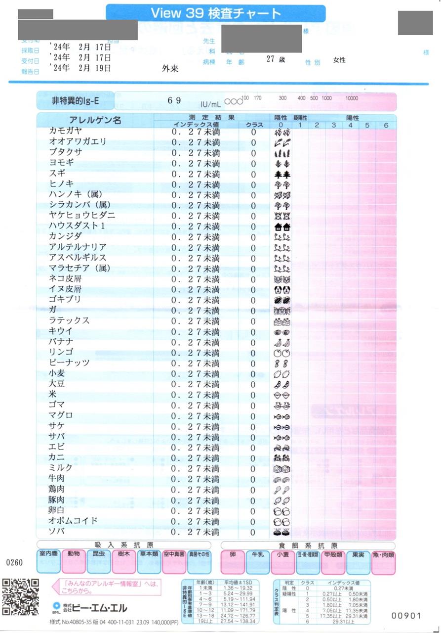 アレルギー検査のブログ画像